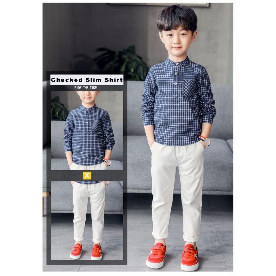 SÉT ÁO SƠ MI TAY DÀI CỔ TRỤ PHỐI QUẦN KAKI DÀI