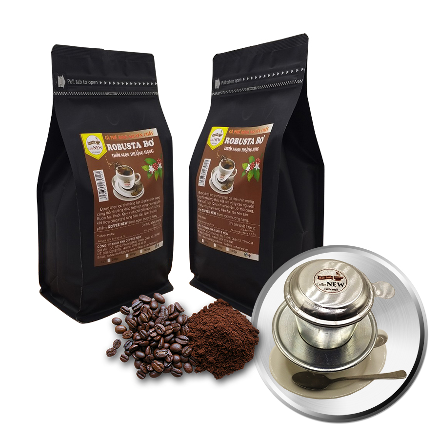 1KG Cà Phê ROBUSTA BƠ - 2Gói 500gr - TẶNG Phin Pha Cà Phê - Dạng Hạt Pha Phin - Hương Thơm Nồng - Coffee New