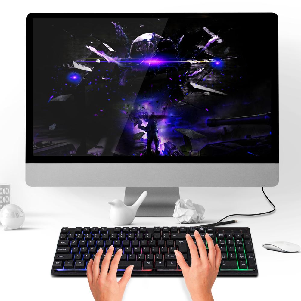 KR-6300 USB Wired Keyboard Gaming Keyboard 104 Keys Three-color Backlight Keyboard Ergonomic Gaming Keyboard Black