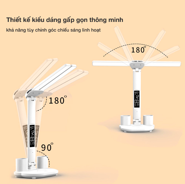 Đèn Học Để Bàn Led Chống Cận Thị Có Màn Hình LCD Hiển Thị Đồng Hồ, Nhiệt Độ Đèn Led Để Bàn Pin Tích Điện