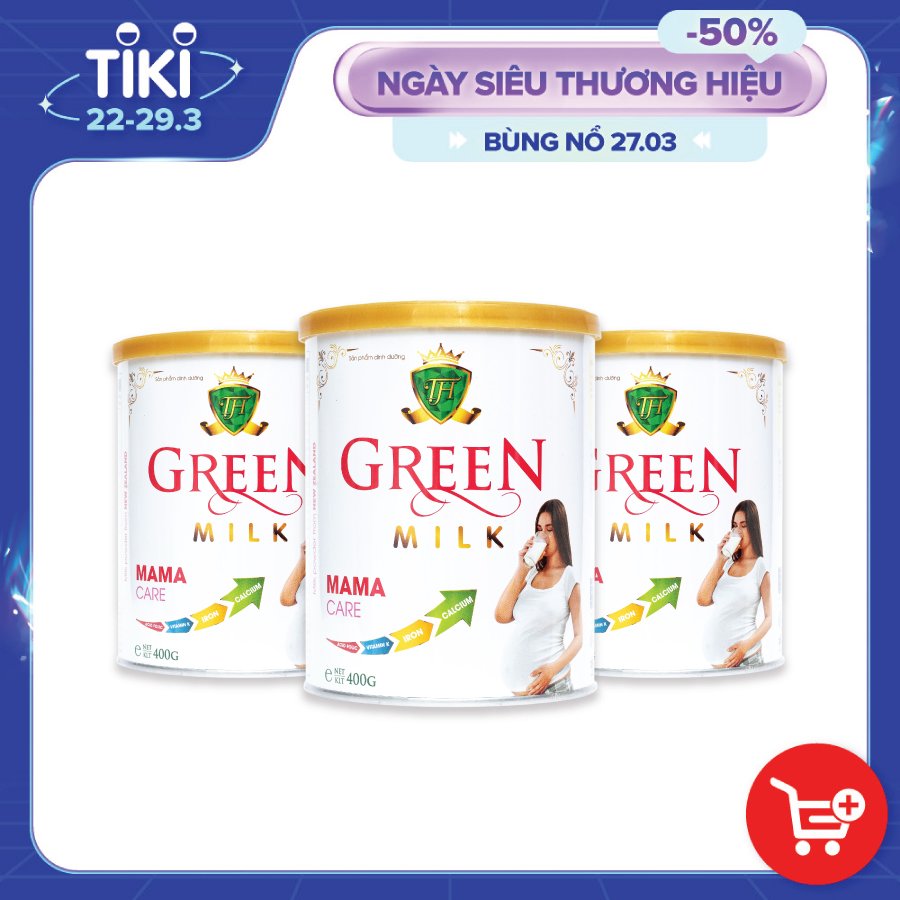 (Tặng 7 Gói Sữa + Gel rửa tay) Bộ 3 Lon Sữa Non Cho Mẹ Bầu GreenMilk Bổ Sung Canxi Dinh Dưỡng Thai Kỳ (400g)