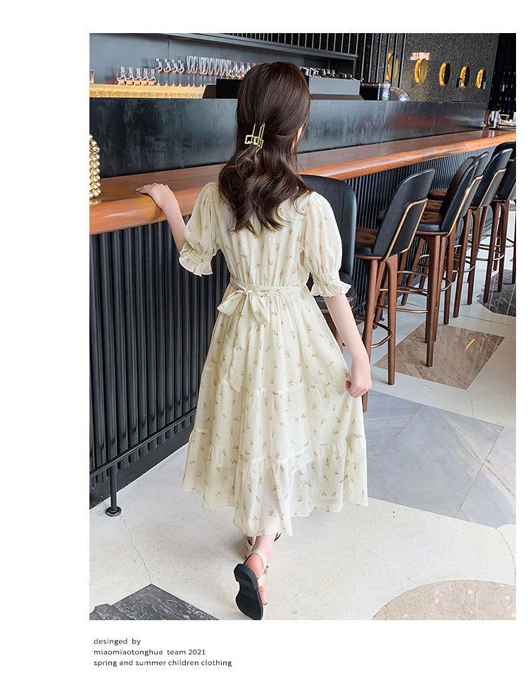 DONGSHOP HOT Váy bé gái mùa hè váy trẻ em hoa chiffon đầm 2023 bé gái lớn cô gái váy mùa hè siêu tiên