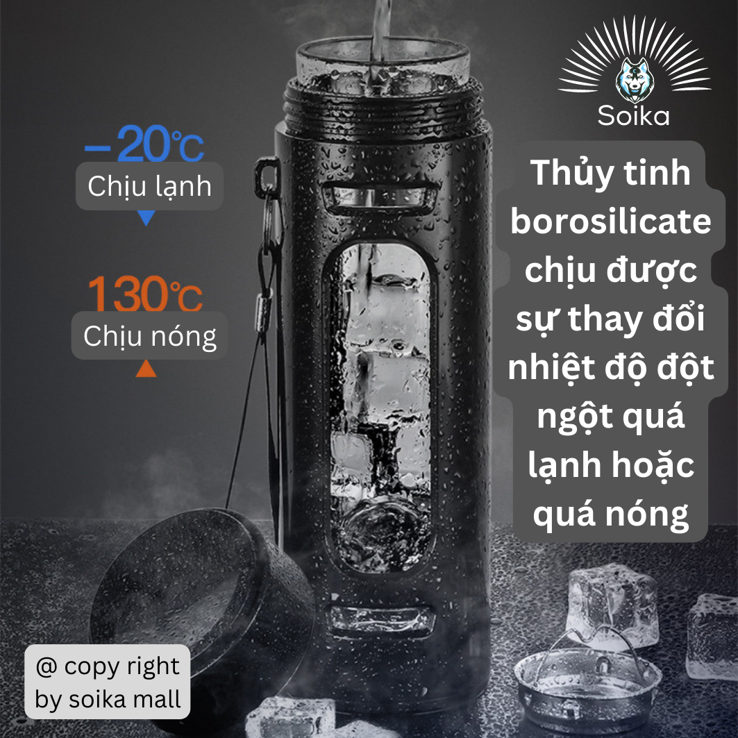 Bình Nước Thủy Tinh Chịu Nhiệt Độ Cao Từ -20o C Đến 130o C Soika SC05