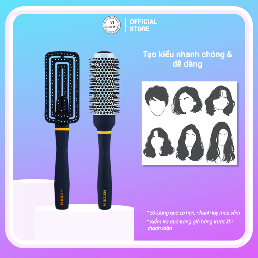 Lược Gỡ Rối, Lược Tròn Tạo Kiểu Tóc Nam Nữ British M Flex Gentle Brush - Gỡ Rối Tròn 43Mm