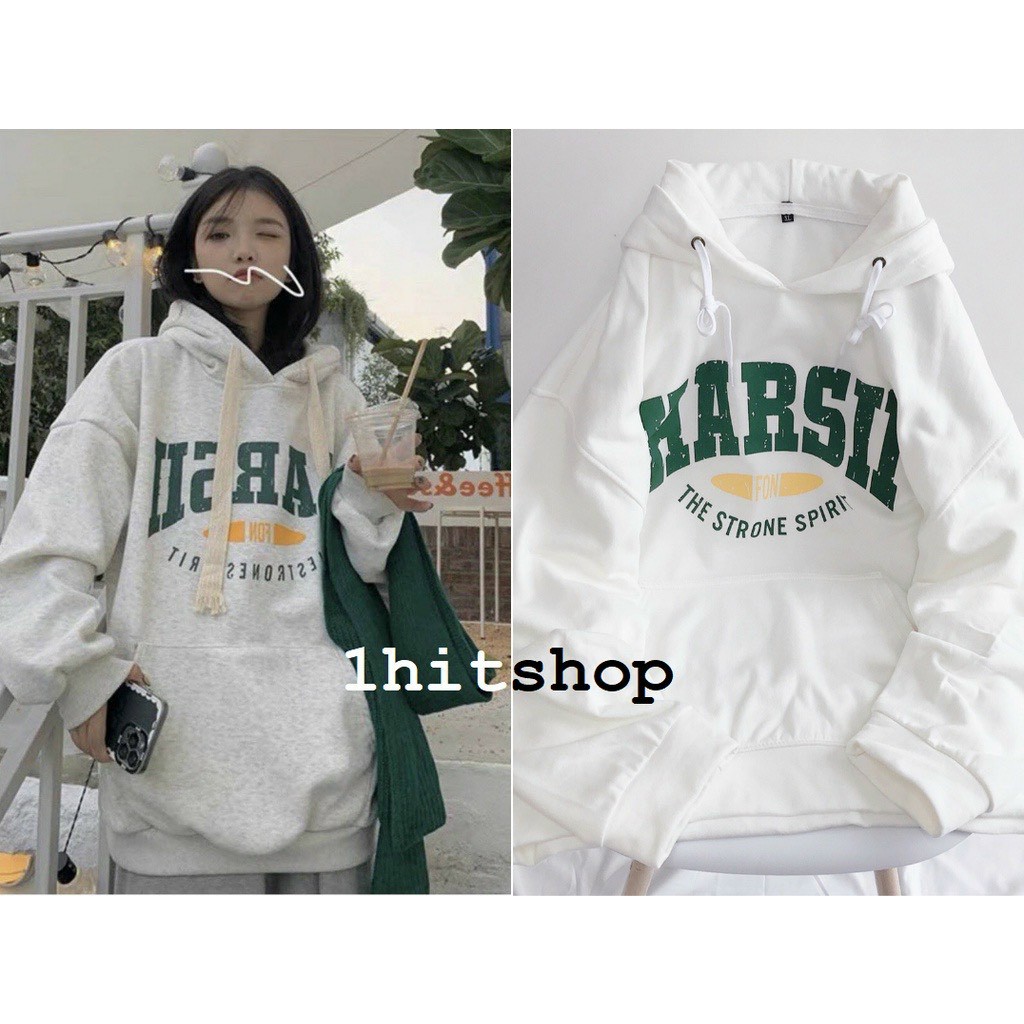 Áo Hoodie HARSH Ulzzang Unisex nam nữ Chất Nỉ Bông Form Basic Style Ulzzang, Áo hoodie HARSII màu trắng ảnh thật unisex ( nam nữ mặc đều được), Áo hoodie nỉ bông HARSH unisex nam nữ