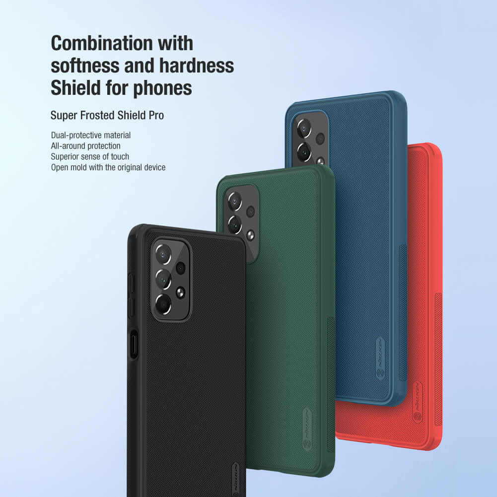 Ốp lưng sần chống sốc cho Samsung Galaxy A73 5G mặt lưng nhám hiệu Nillkin Super Frosted Shield Pro cho khả năng chống sốc cực tốt, chất liệu cao cấp, mặt lưng nhám sang trọng - hàng nhập khẩu