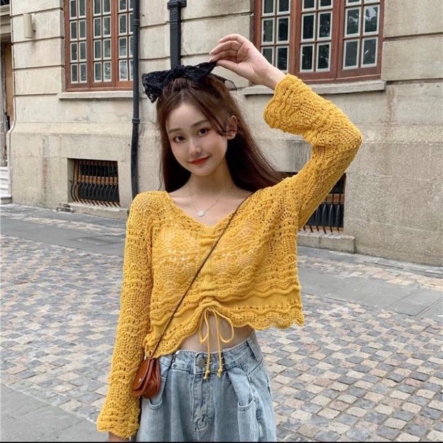 Áo len lưới croptop rút ngực Ulzzang style  Hàng Quảng Châu