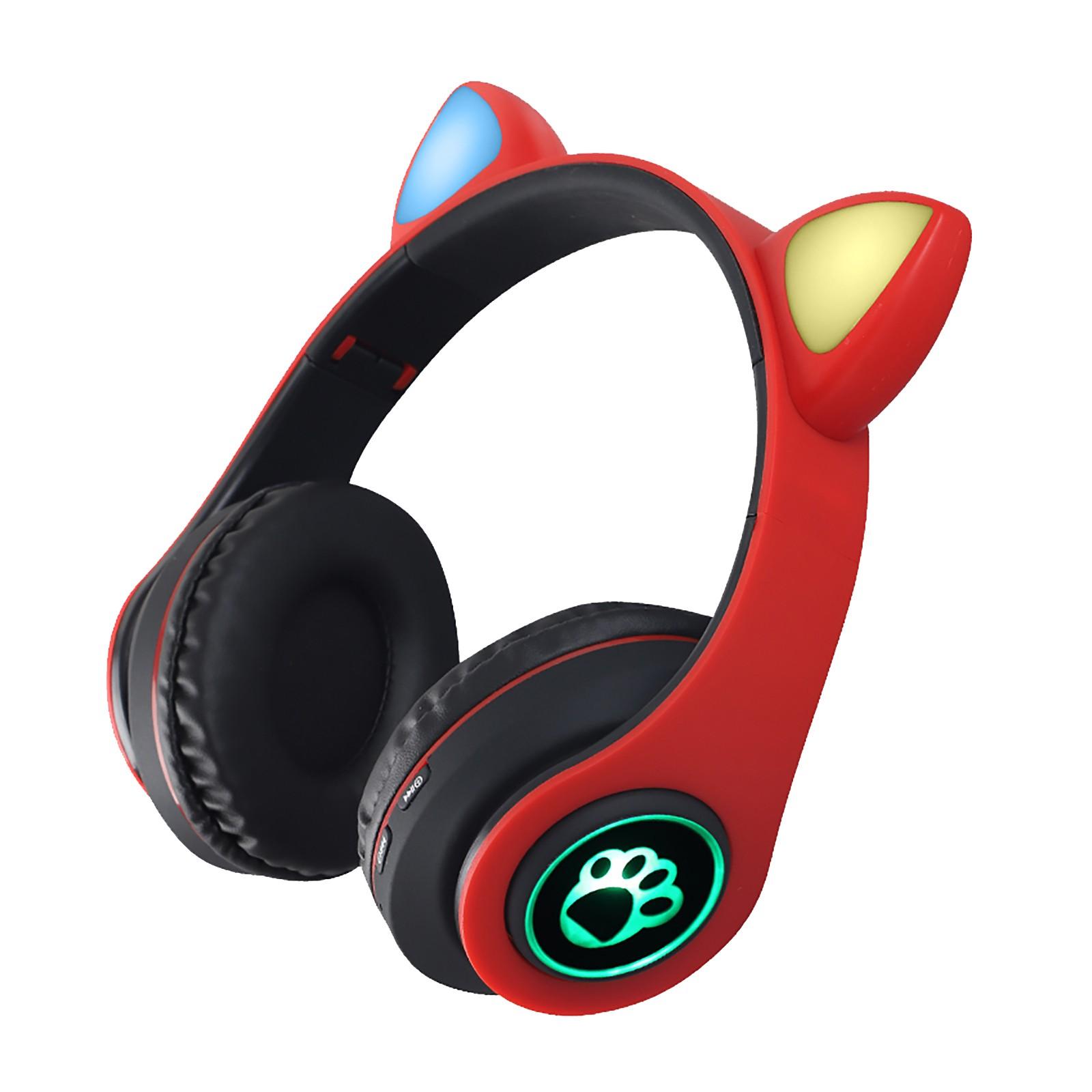 Tai Nghe Bluetooth Chụp Tai B39 Mèo Tai Không Dây 5.0 Dạ Quang Máy Tính Chơi Game Bluetooth Tai Nghe Chơi Game Audifonos Inalambicos Đỏ