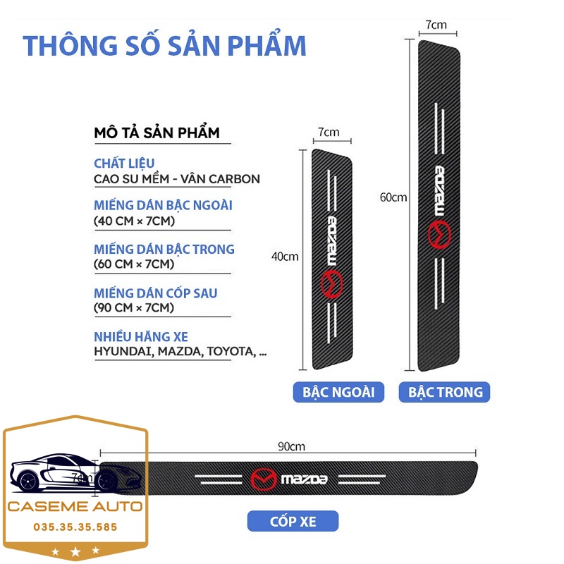 [SPORTS] Bộ 9 Miếng Dán Vân Carbon Chống Trầy Xước Bậc Cửa Ô Tô Dành Logo SPORTS - Hàng Chính Hãng