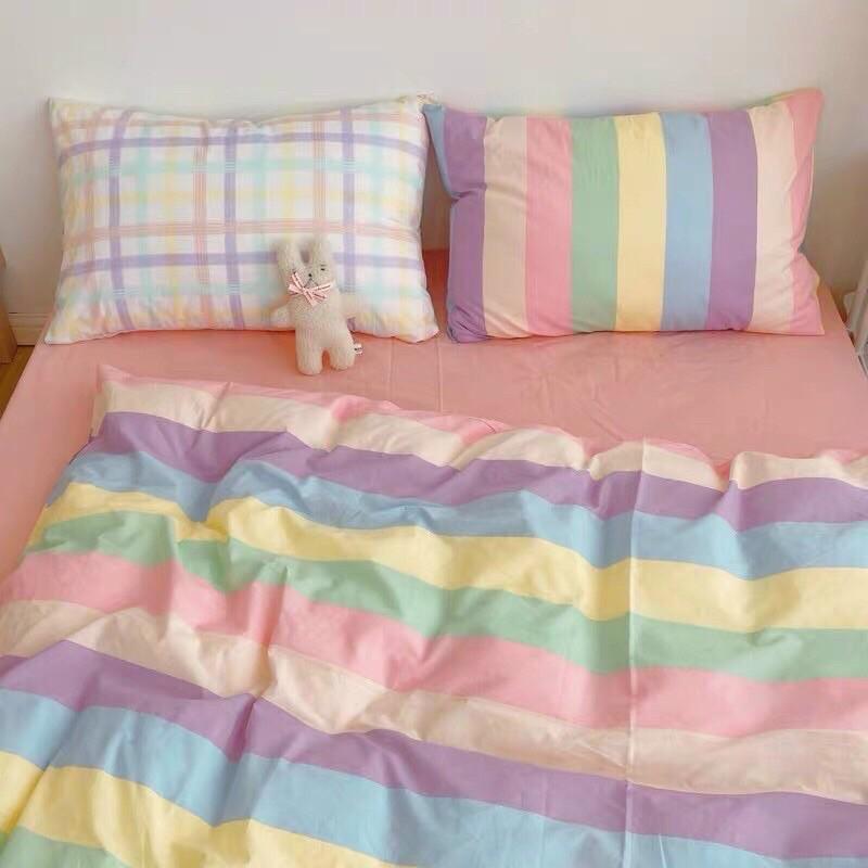 Set Chăn Ga Gối Cotton Living 100% cotton Hàng Nhập Khẩu Cao Cấp 4 Món Cầu Vồng