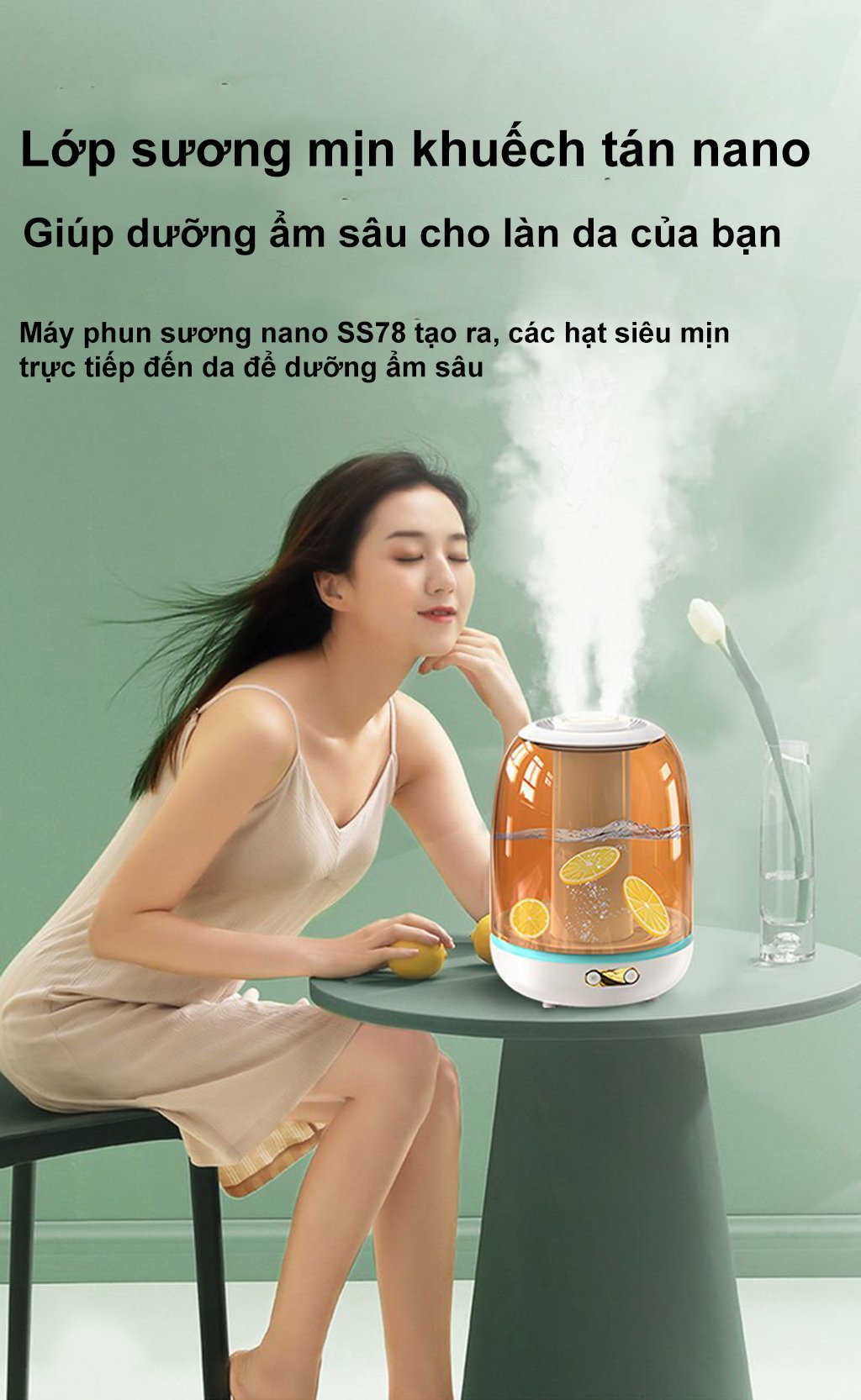 Máy Phun Sương Nano Tạo Ẩm Làm Mát Không Khí SeaSy SS78 Giảm Khô Da Khi Ngủ Phòng Điều Hòa - Máy Xông Và Khuyếch Tán Tinh Dầu Làm Thơm Phòng Tích Hợp Đèn Ngủ, Phun Liên Tục 12h Và Tự Ngắt Khi Hết Nước Dung Tích 3 lít - Hàng Chính Hãng