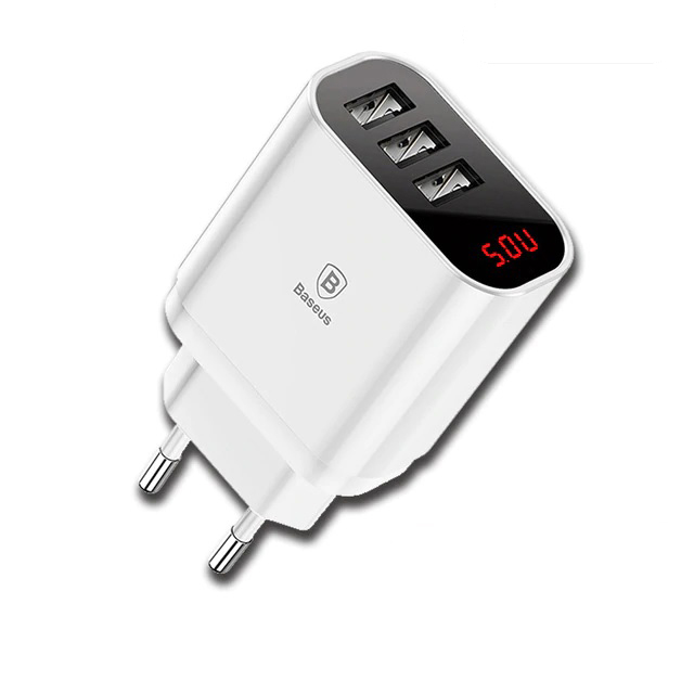 Adapter cóc sạc nhanh 3 cổng Baseus Travel Mirror Chip IC điều chỉnh dòng điện thông minh  - Hàng chính hãng