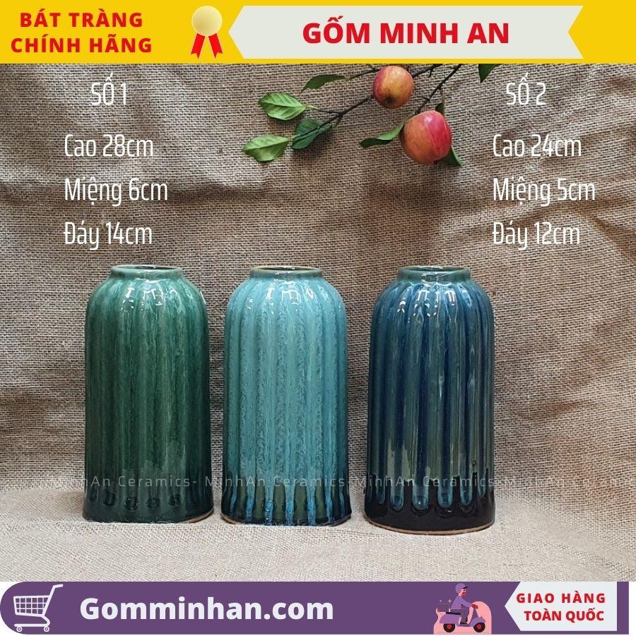 Lọ hoa Bình Hoa Dáng Lồng Chim Màu Xanh men ngọc, men thạch anh- Gốm Sứ Bát Tràng- Gốm Minh An