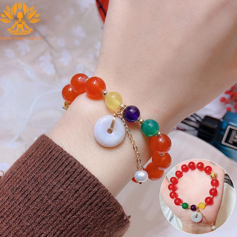 VÒNG TAY ĐÁ PHONG CÁCH TÂY TẠNG CHALCEDONY CÁ TÍNH TRẺ TRUNG TẶNG KÈM HỘP GẤM CAO CẤP
