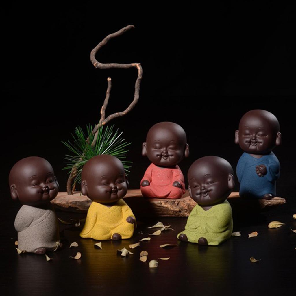 Mini Ceramic Buddha Statue Monk Tea Pet for Zen Garden Sand Meditation Home Office Table Decoration