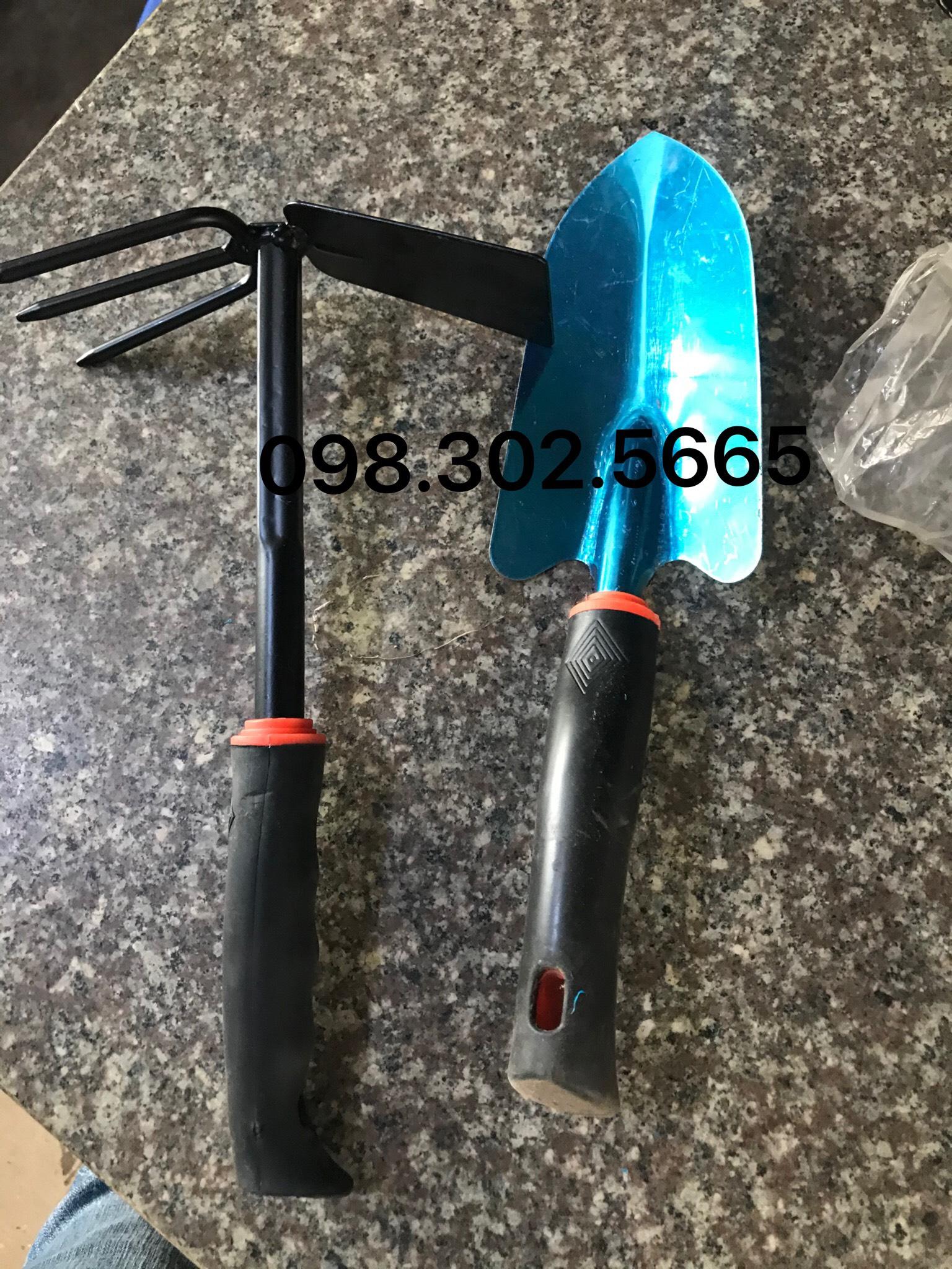 Loại 1 Bộ 2 dụng cụ làm vườn gồm XẺNG, CUỐC CÀO SỚI ĐẤT 2 trong 1 CÁN CAO SU dài 30cm tiện dụng
