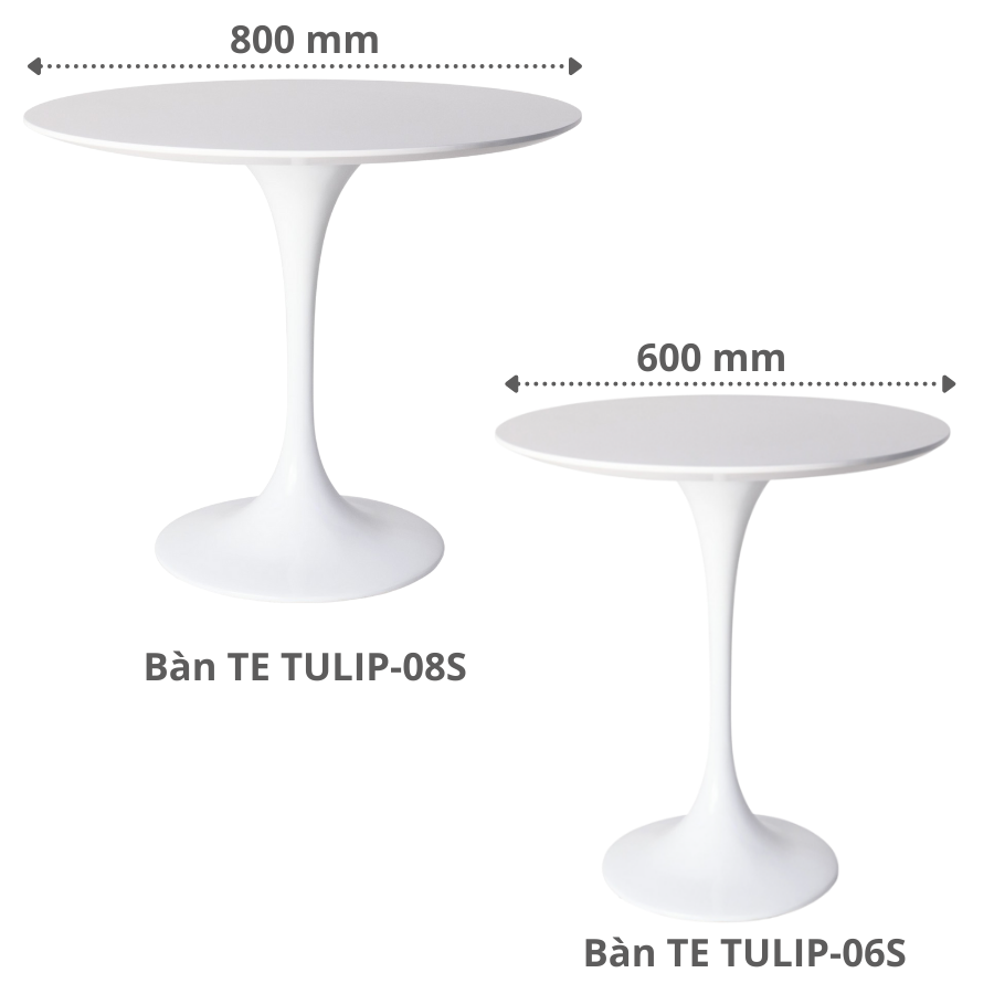 Bàn ăn tròn 80 cm màu trắng Bàn tròn chân trụ mặt composite cao cấp TE Tulip – 08 S