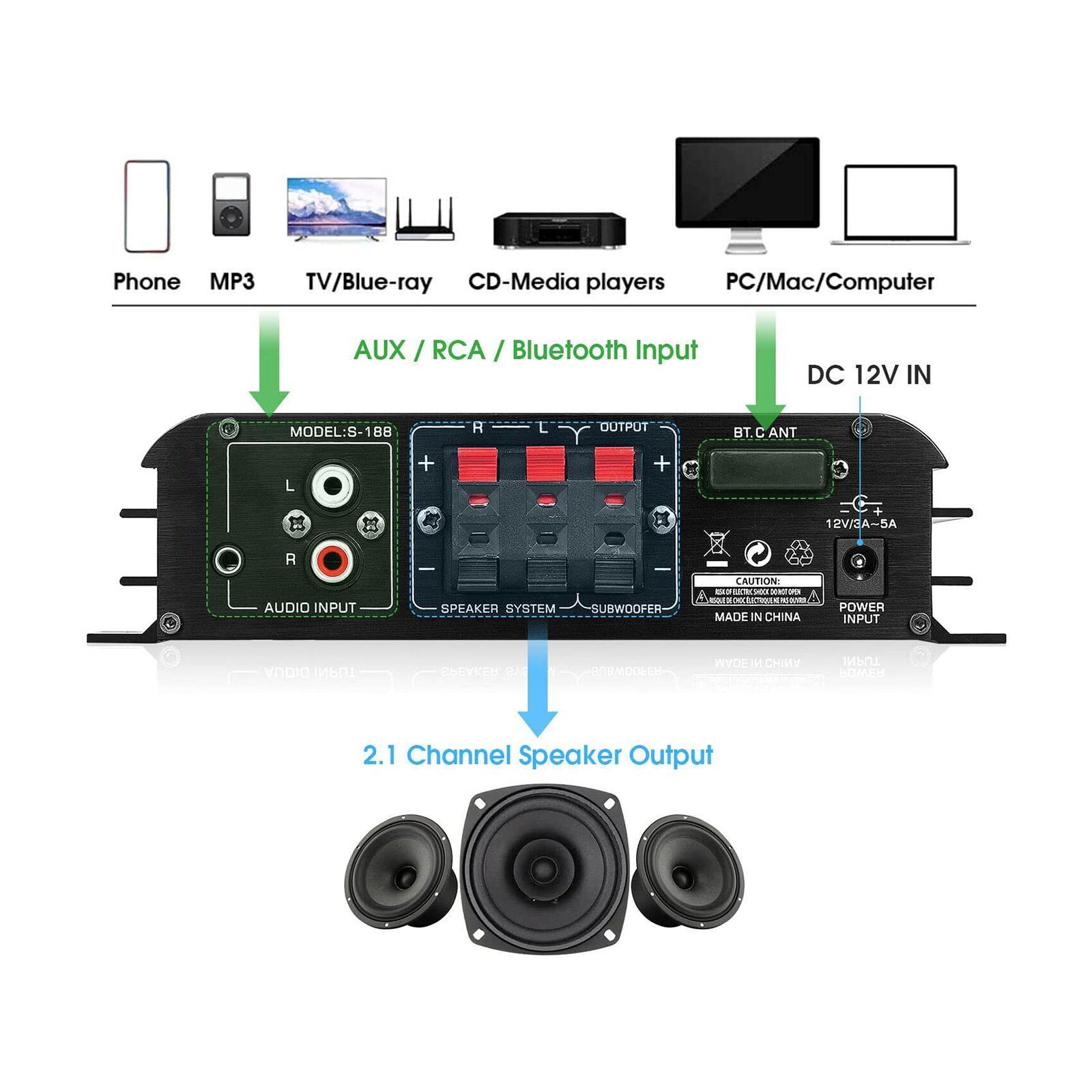 Car Vehicle Amplifier EU Adapter Multiple Audio Inputs DC 12V-