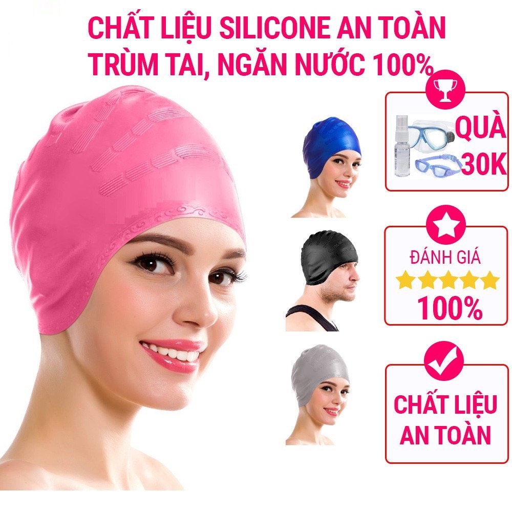 Mũ bơi người lớn chất liệu silicone cao cấp dododios dùng được cho nam, nữ ngăn nước, trùm được búi tóc dài - Mũ bơi trùm tai - Mũ bơi trùm búi tóc - Chính hãng dododios