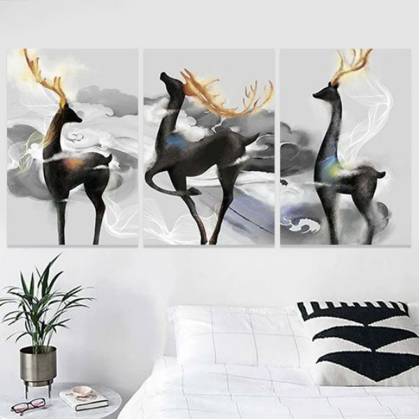 Bộ 3 Tranh Canvas Không Viền Trang Trí Về Hươu W293