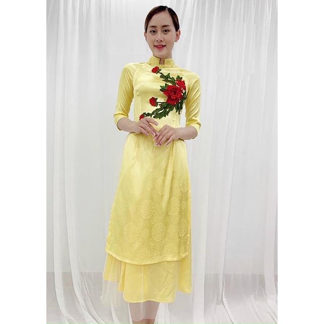 Áo Dài Cách Tân Diện Tết Vải Lụa Gấm có Họa Tiết , Có Big Size
