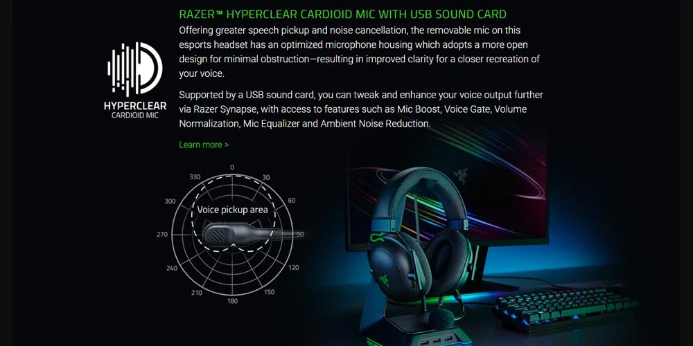 Tai Nghe Razer BlackShark V2 (có soundcard, đệm tai vải) - Hàng chính hãng