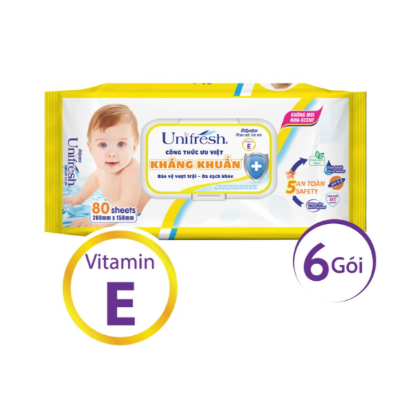 Combo 6 Khăn Ướt Unifresh Vitamin E 80M (80 Miếng)