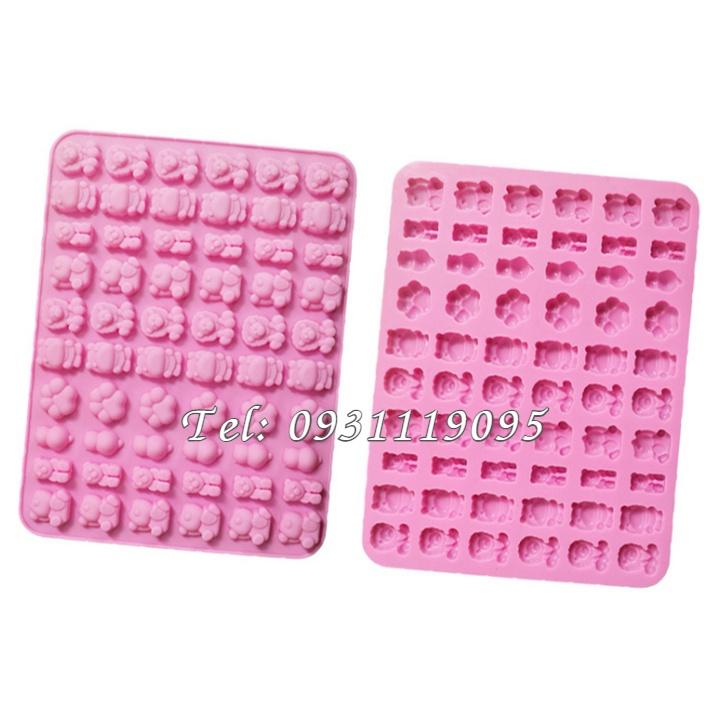 Khuôn silicon 60 hình gấu con, hà mã, sư tử, chân gấu - Mã số 1092