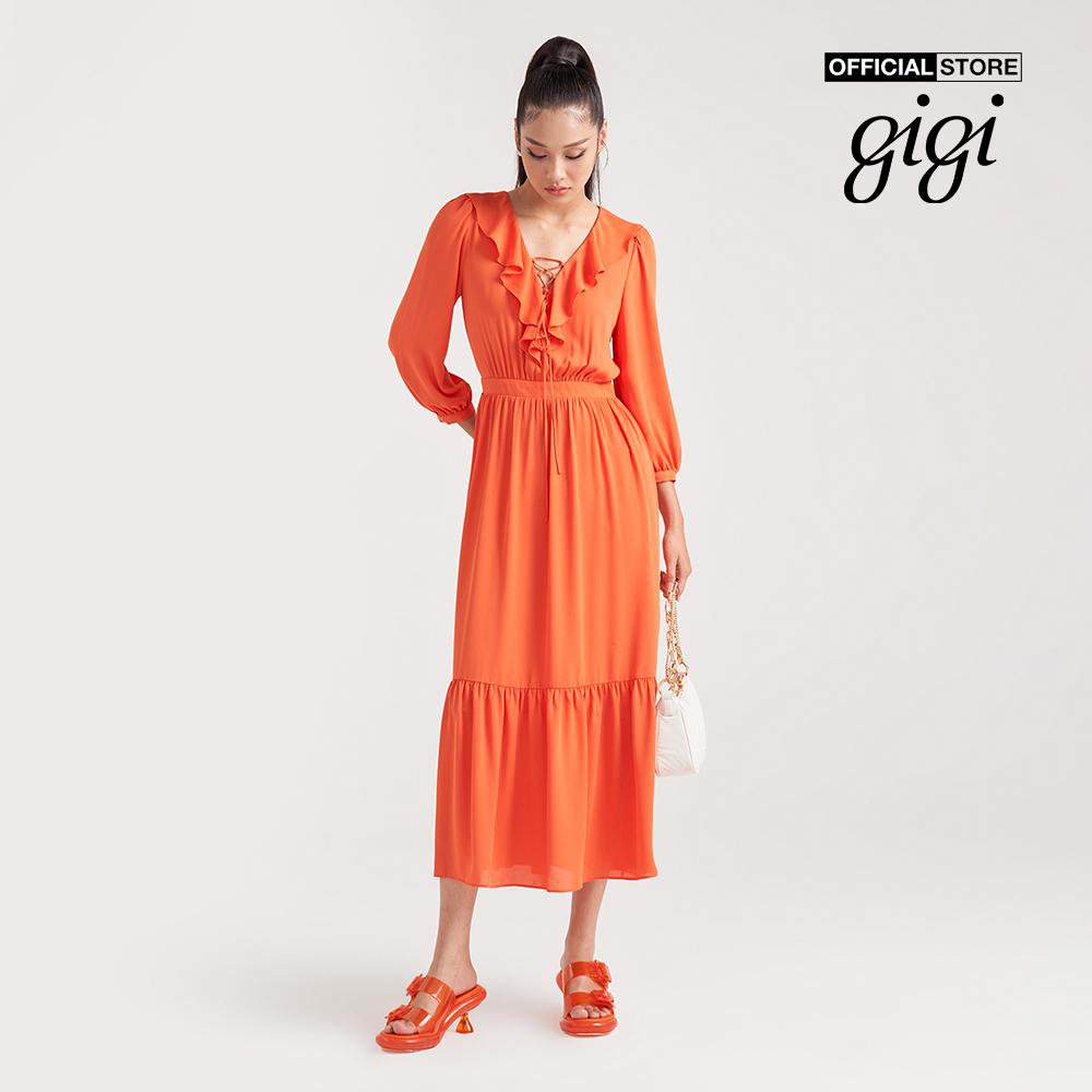 GIGI - Đầm midi phom suông tay dài hiện đại G2102D221104-74-Size:38