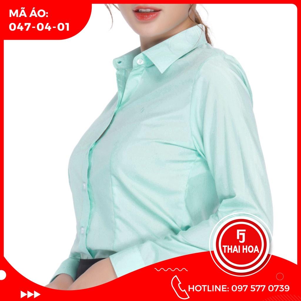 ÁO SƠ MI NỮ THÁI HÒA PHONG CÁCH CÔNG SỞ 047-04-01 MÀU XANH NHẠT DÀI TAY