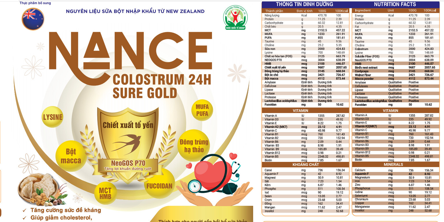 Sữa Bột NANCE Colostrum 24h Sure Gold hỗ trợ cho tim mạch và huyết áp, giảm Cholesteron