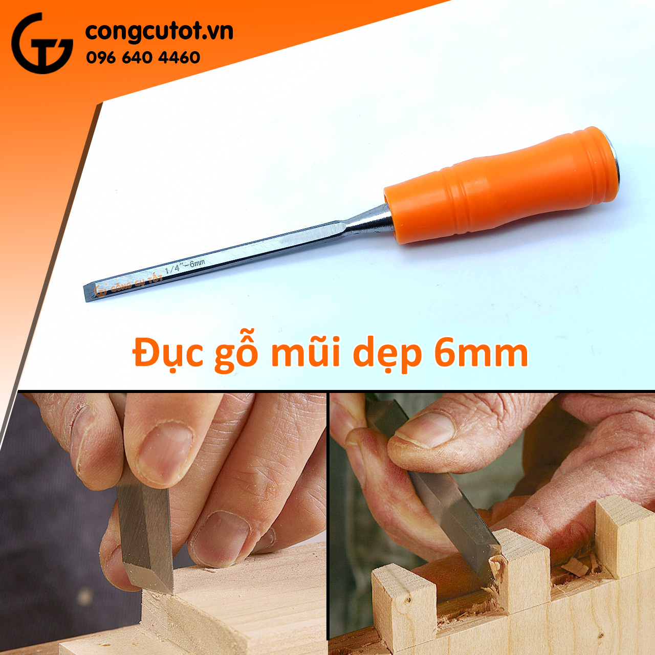 Đục gỗ cầm tay  mũi dẹp 6mm
