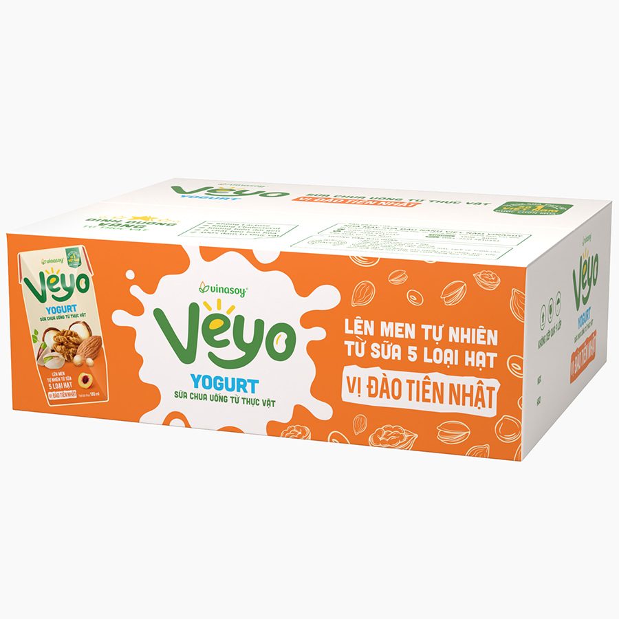 Lốc 3 sữa chua uống từ thực vật Veyo Yogurt vị Đào Tiên Nhật 180ml x hộp