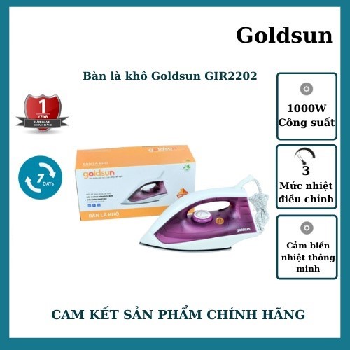 Bàn Ủi Khô Cầm Tay Goldsun GIR2202 3 Mức Nhiệt Tự Động Ngắt Điện Khi Không Sử Dụng - Hàng chính hãng Goldsun