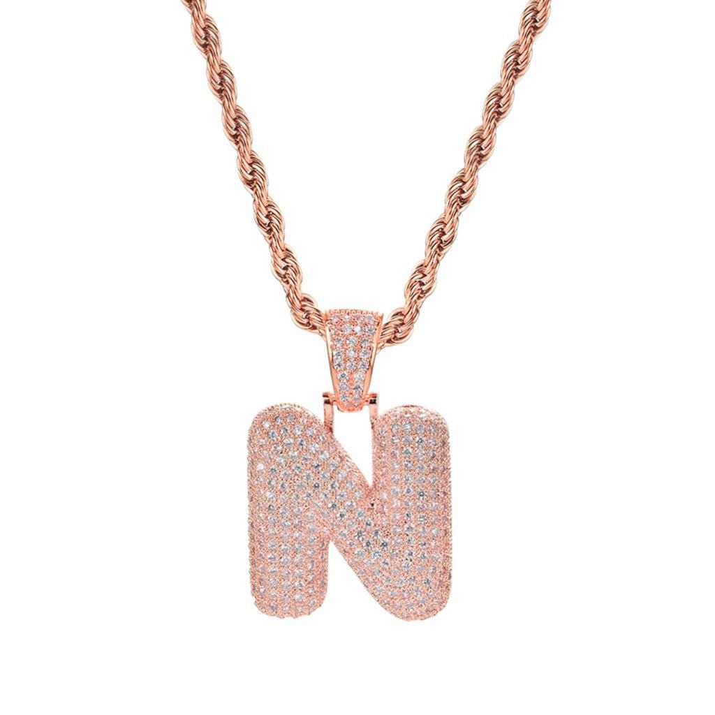 18K 26-letter "N" Pendant With Mini Zircon Stone Necklace  Chain