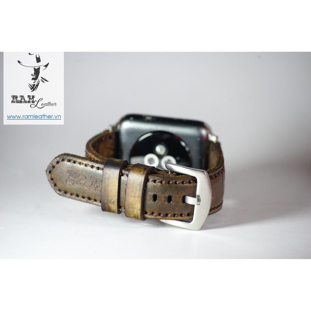 DÂY ĐỒNG HỒ TRỐNG ĐÔNG DA BÒ VEGTAN Ý NHUỘM THỦ CÔNG MÀU SOCOLA