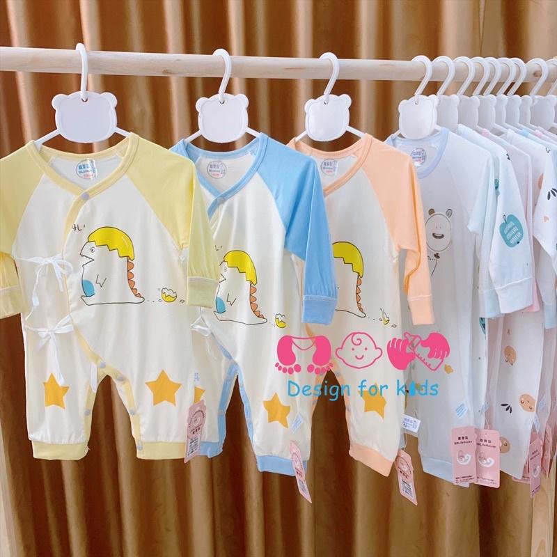 (Size 0-3m), (Size 3-6m) Bộ body dài tay không tất chân, dạng dây buộc, vải cotton mỏng mát cho bé (Link 2