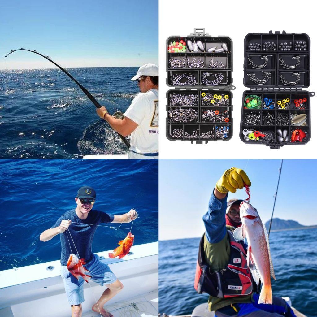 160pcs Fishing Accessories Kit Hooks Sinker Swivels Snaps Fishing Box