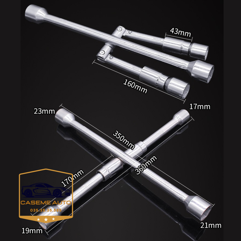 Bộ Cờ Lê 4 Đầu Thay Lốp Ô Tô Gấp Gọn - Tay Công Chữ Thập Đa Năng Thép Carbon Siêu Cứng (17-19-21-23mm) - Hàng Chính Hãng