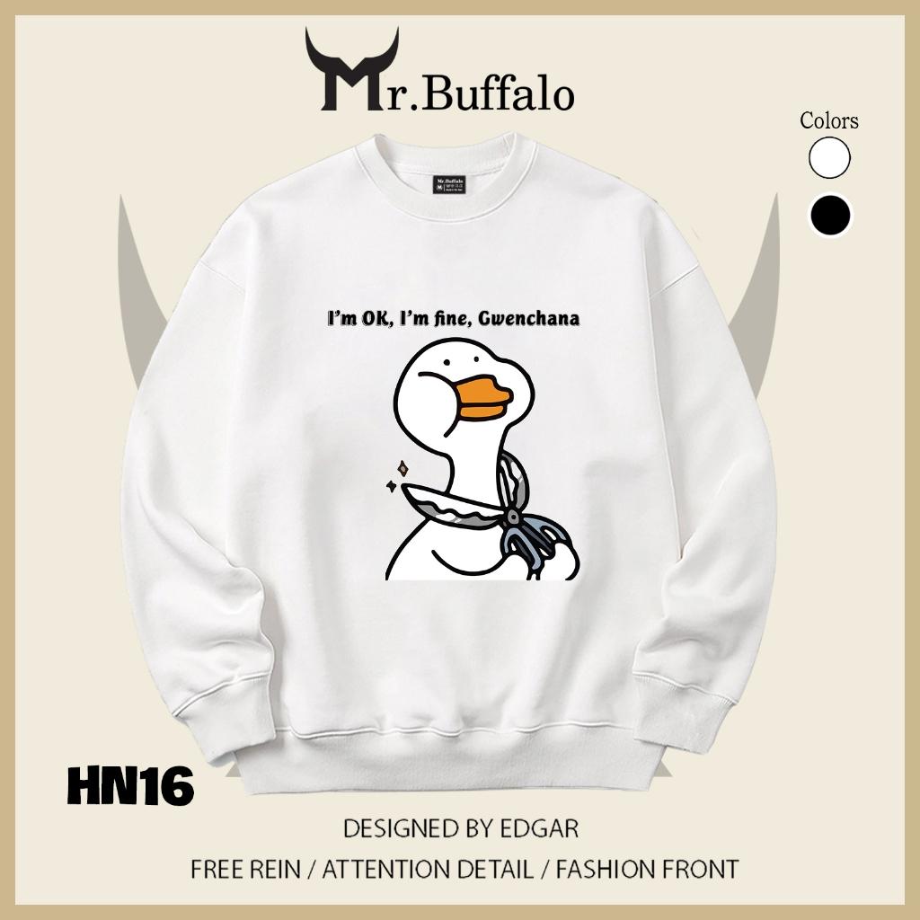 Áo sweater thu đông form rộng in hình hài hước " I'm ok " Mr.buffalo - [HN16] Áo Đen