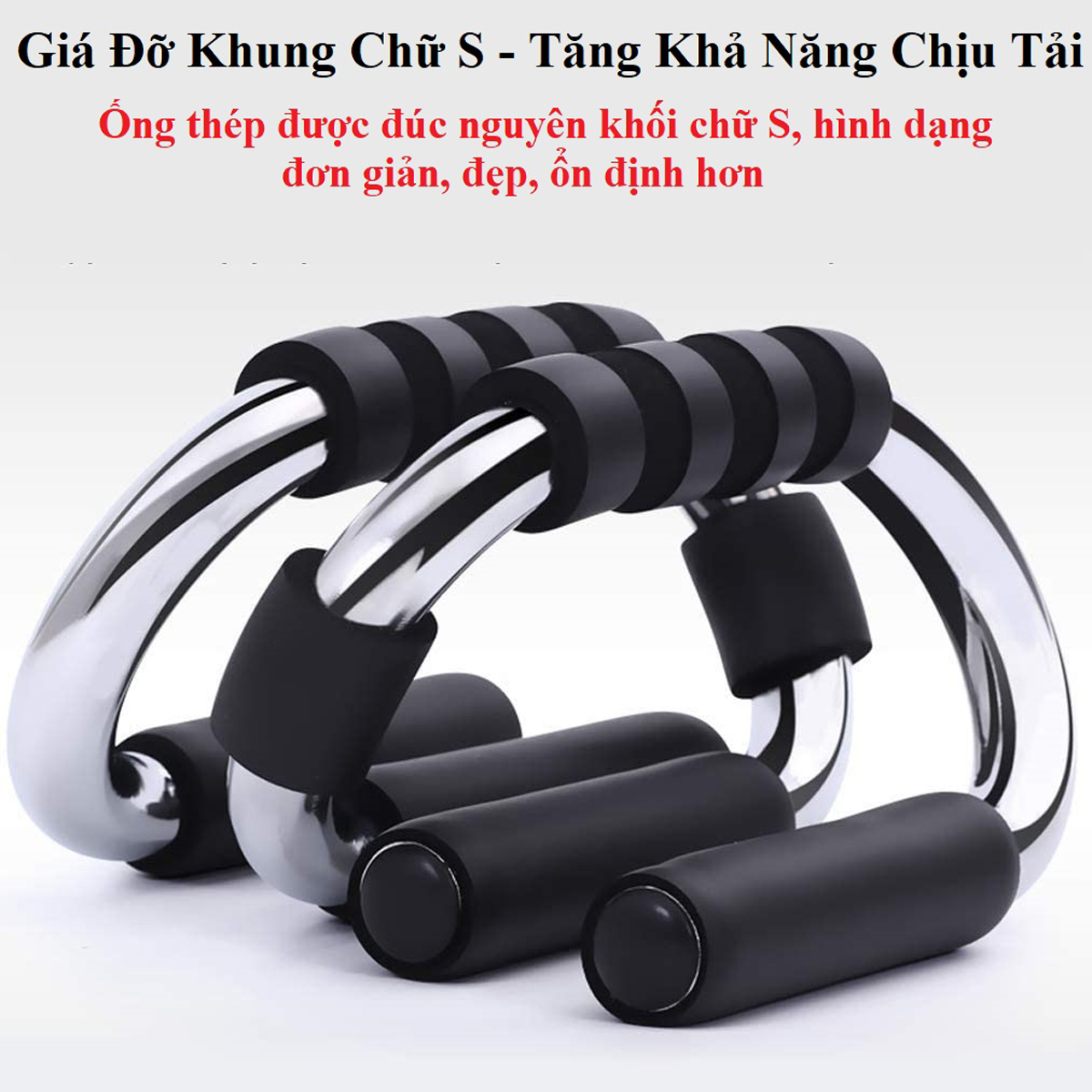 Dụng Cụ Hít Đất Cầm Tay Khung Chữ S Bằng Thép Trắng Cứng Cao Cấp – Dụng Cụ Tập Chống Đẩy Mini Tập Gym Tập Thể Thao Chính Hãng Dododios – Do01 (Đường Kính Khung To 22MM)