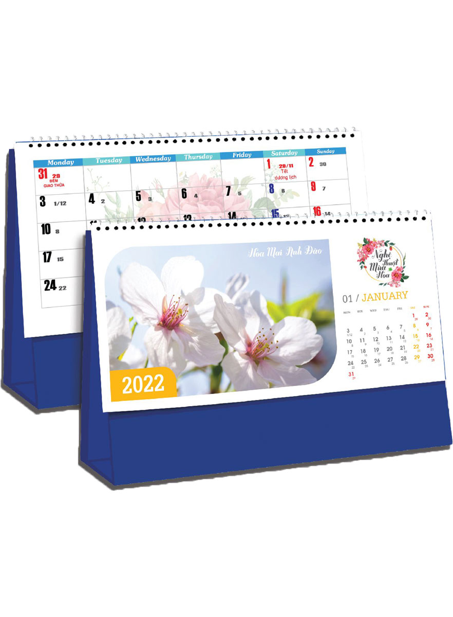 Lịch Để Bàn Ngang Chữ A 2022 (12x25cm) - Nghệ Thuật Mùa Hoa - KTV40A