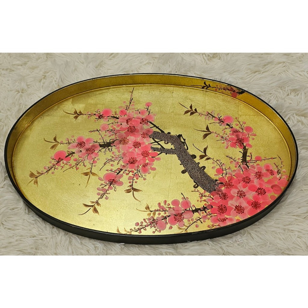 Khay gỗ sơn mài cao cấp Thanh Bình Lê dát vàng 35.5x23x3 cm đẹp mắt, sang trọng, quà tặng ý nghĩa