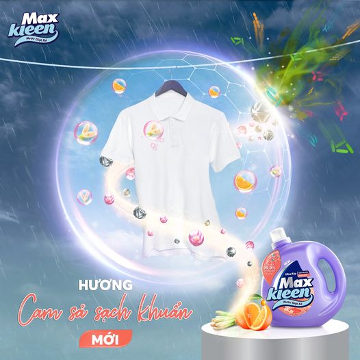 Combo Nước giặt xả Maxkleen Hương Cam sả: 1 Túi 2.4kg + 1 Túi 600g