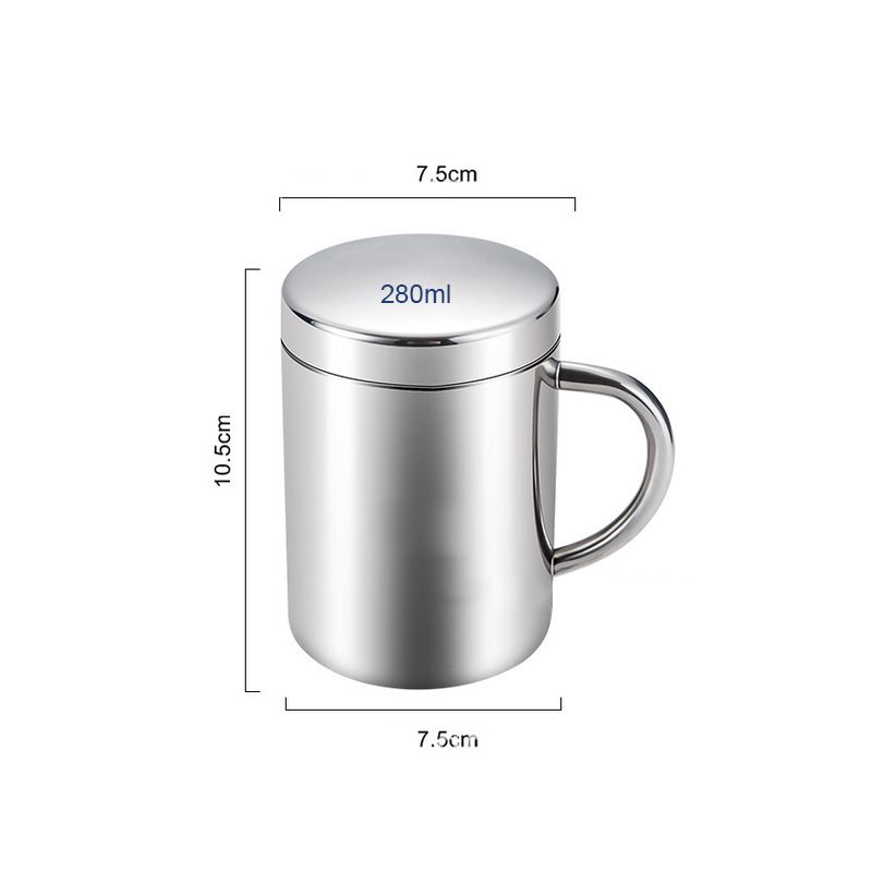 Cốc bằng inox 304 loại 2 lớp chống nóng 280ml, có nắp đạy