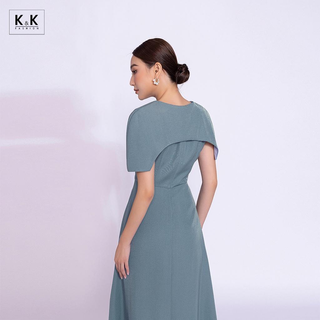 Đầm Công Sở Đơn Sắc Dáng Xòe Cổ V K&amp;K Fashion KK140-03 Chất Liệu Chéo Hàn