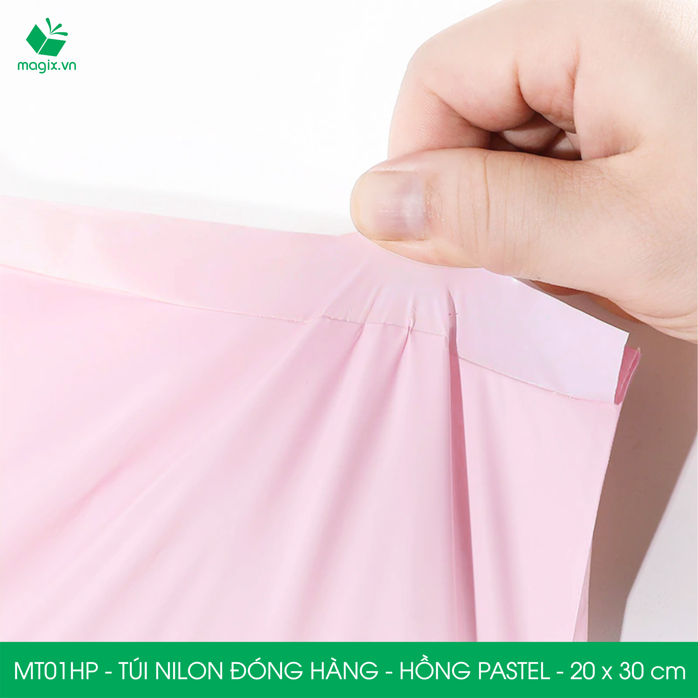 MT01HP - 20x30 cm - Túi nilon gói hàng - 200 túi niêm phong đóng hàng màu hồng pastel