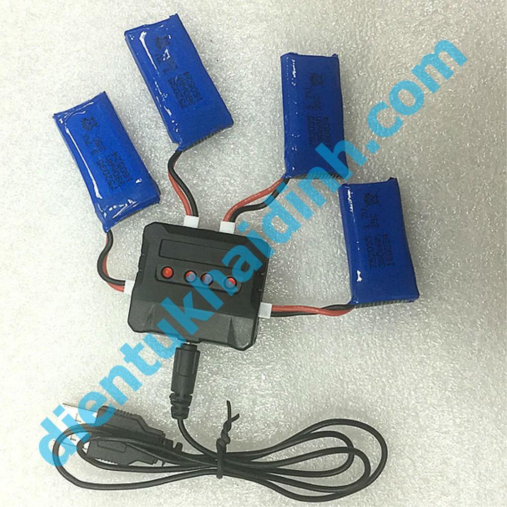 Sạc pin 3.7 V, 4 viên cổng USB, báo pin đầy kde2951