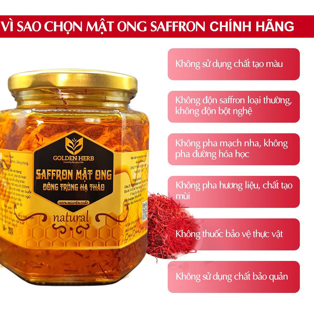 Mật Ong Saffron Đông Trùng Hạ Thảo 380ml/lọ Golden Herb