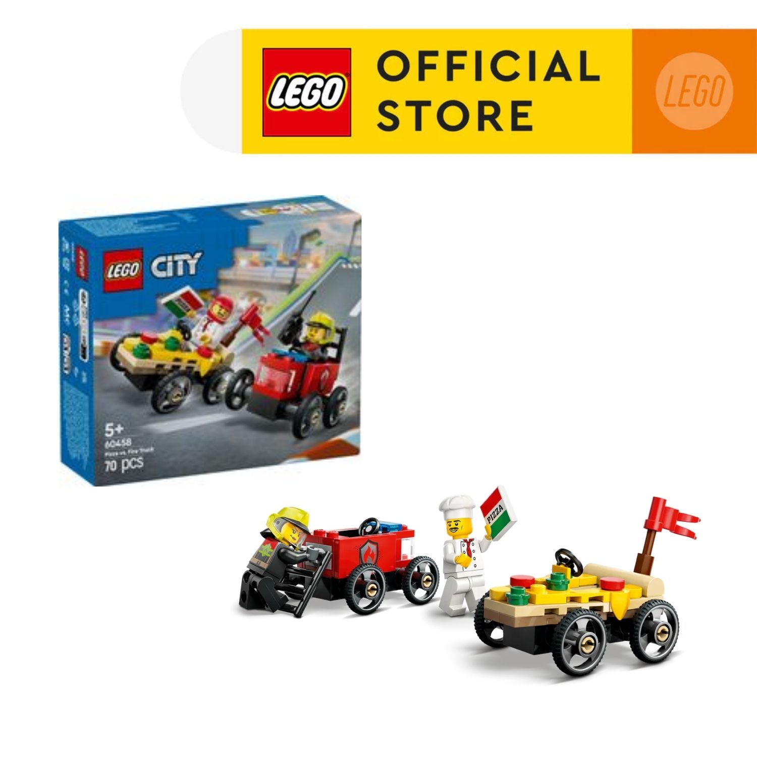 LEGO CITY 60458 Đồ Chơi Lắp Ráp Bộ Đôi Xe Bán Pizza Vs Xe Cứu Hỏa Chuyên Dụng (70 chi tiết)